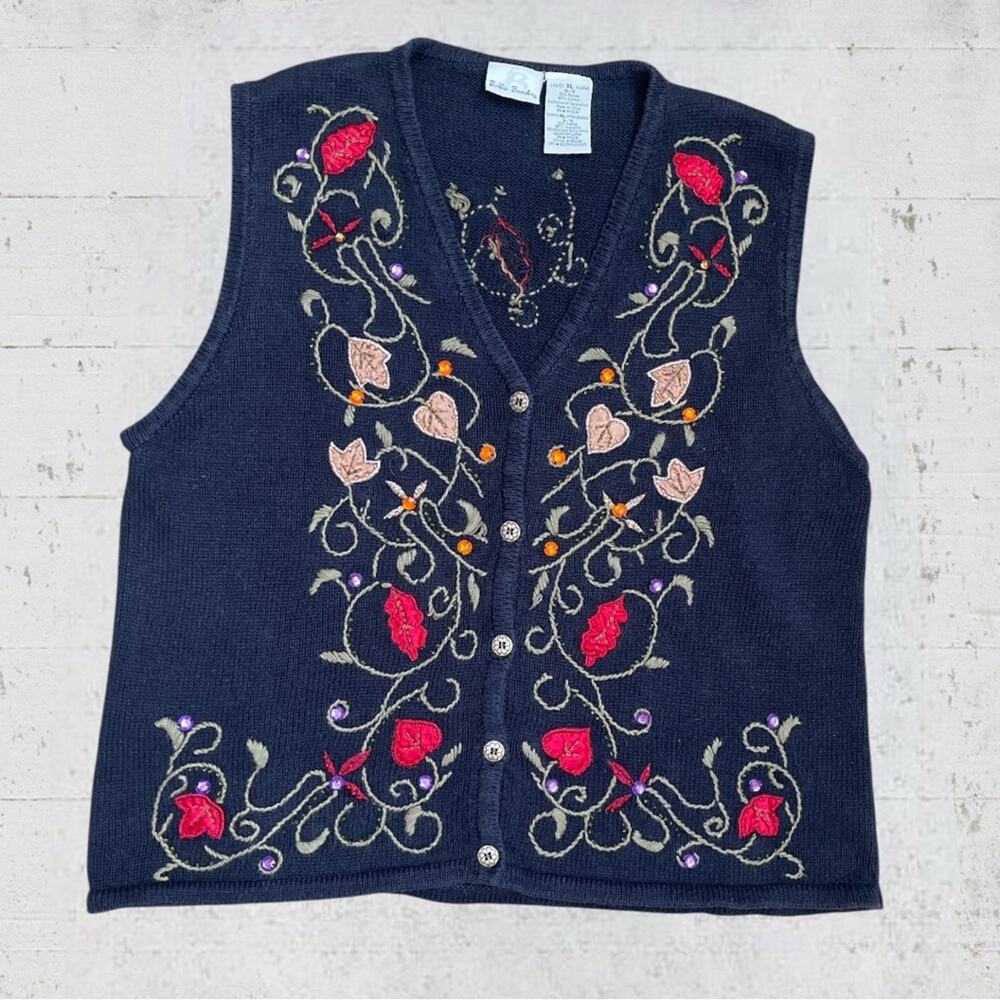 Vtg Bobbie Brooks Womens XL Sweater Vest Multicolor Artsy 90’s Fall Cottagecore